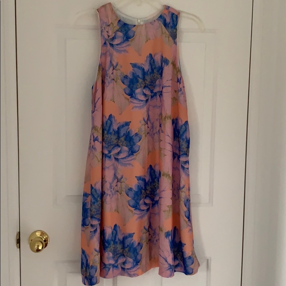 Peach/lavender/gold floral shift dress